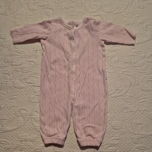Tea Collection girls 0-3 months pink romper with a white and light gray design